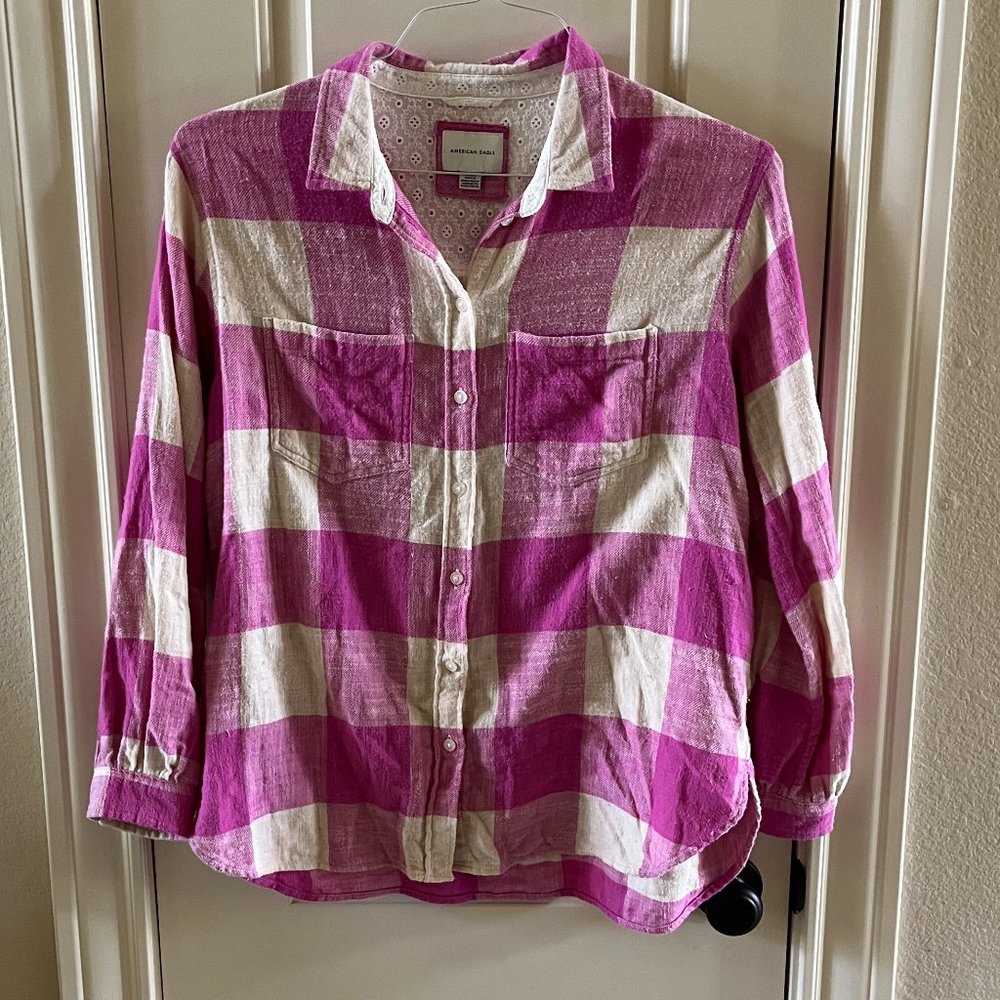 American Eagle Flannel Button Down Shirt - Size Medium
